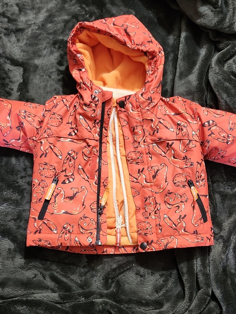 Cat & Jack Orange Fox-Print Hooded Puffer Jacket
